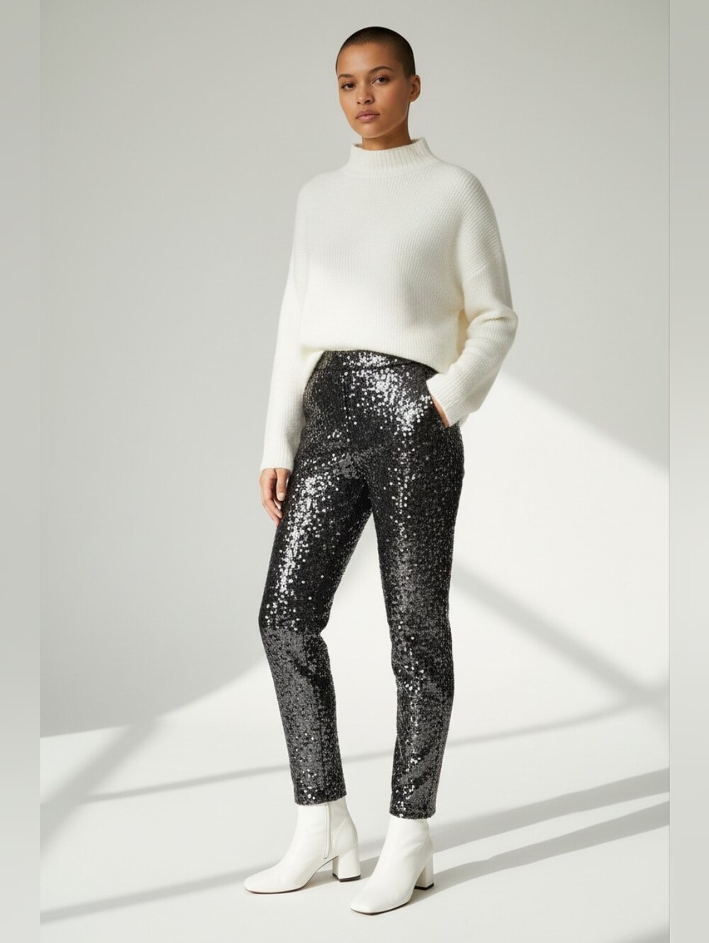 Express Black Sequin Ankle High Rise Pant Womens XS Stretch Glam Party Chic NEW